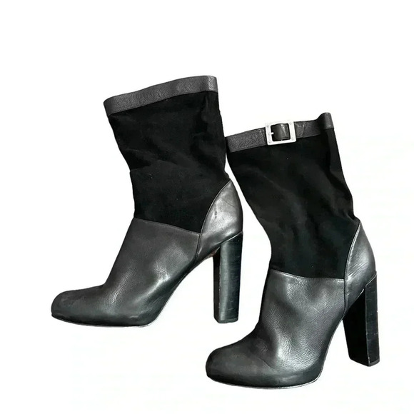 Women's Rachel Zoe mob wife Black leather Mid-Calf boots Size 9 moto biker - Picture 6 of 10